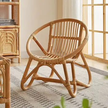 Маленький стульчик из настоящего ротанга ручной работы, тканый реквизит для фотосессии, мебель для скандинавской сельской местности, детский стул, маленький табурет, Приставной стул