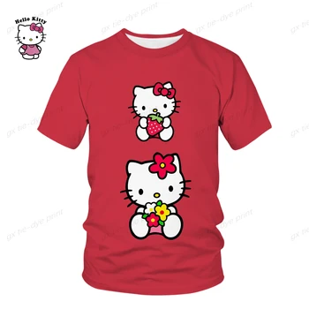2023 Аниме Мальчик Девочка Дети Hello Kitty Модная Новая Женская Детская футболка с 3D принтом, Летние повседневные крутые топы с коротким рукавом, футболка