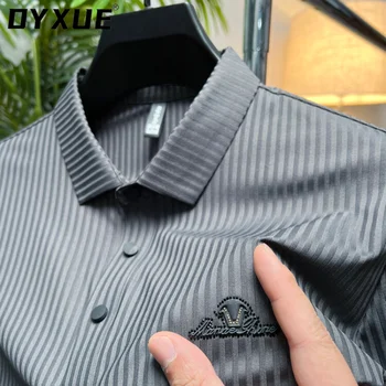 DYXUE/ Летняя Высококачественная Бесшовная Дизайнерская Однотонная Рубашка Поло с короткими рукавами, Мужская футболка с отворотом из Ледяного Шелка, Высококачественный Топ M-4XL